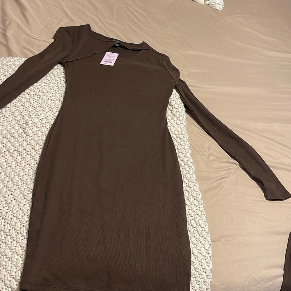 Brown Long Sleeve Bodycon Dress
